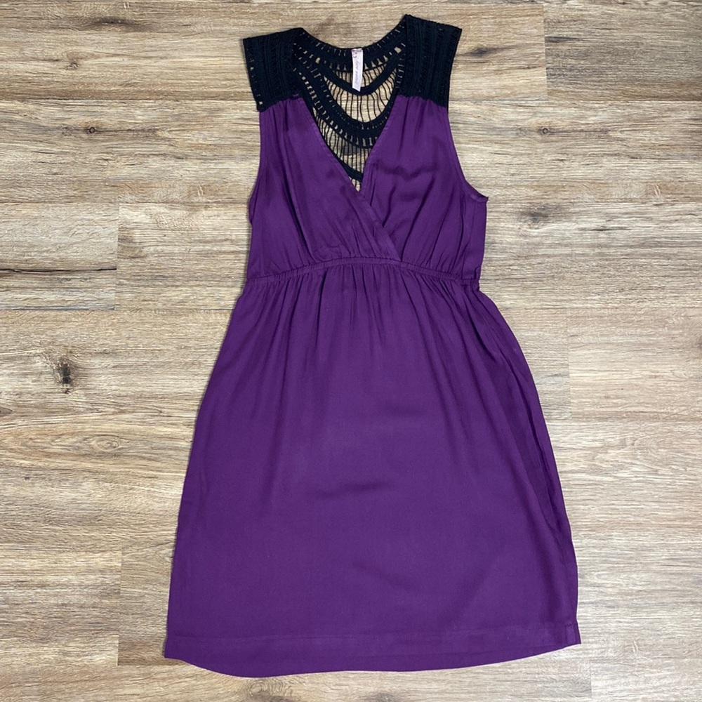 Love Notes Purple Crochet Open Back Sleeveless Dress Size M